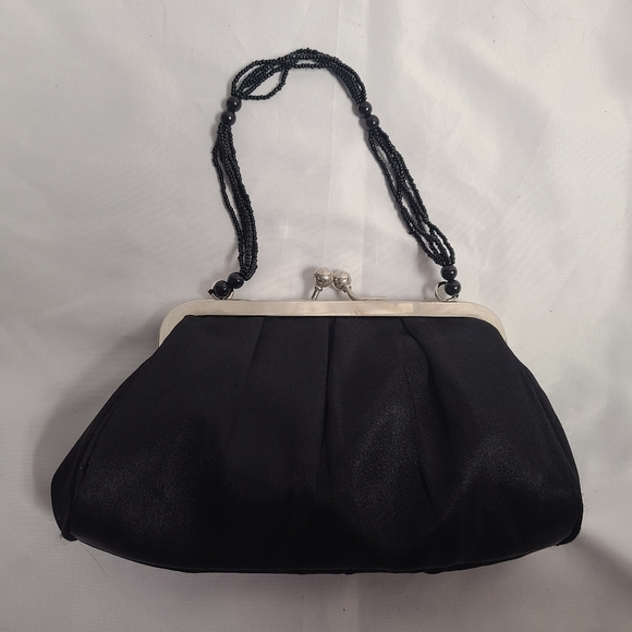 Like New Used Once Claires Black Satin Evening Clutch Bag - Picture 2 of 12